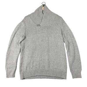 GAP‎ Mens Gray Shawl Collar Button Knit Sweater Size Large 100% Cotton